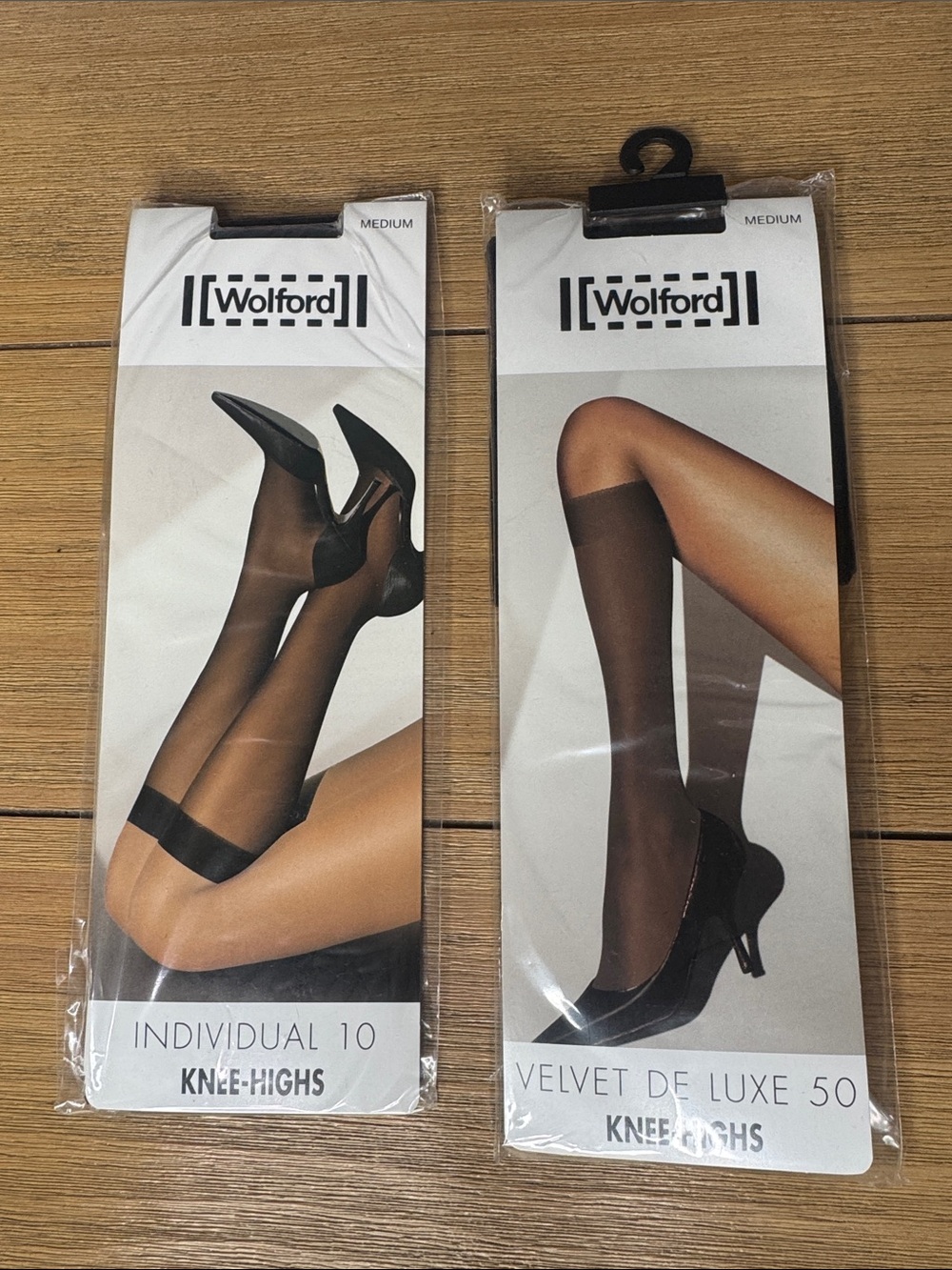 NEW Wolford Knee High Bundle Medium Black Individual 10 & Velvet de Luxe 50